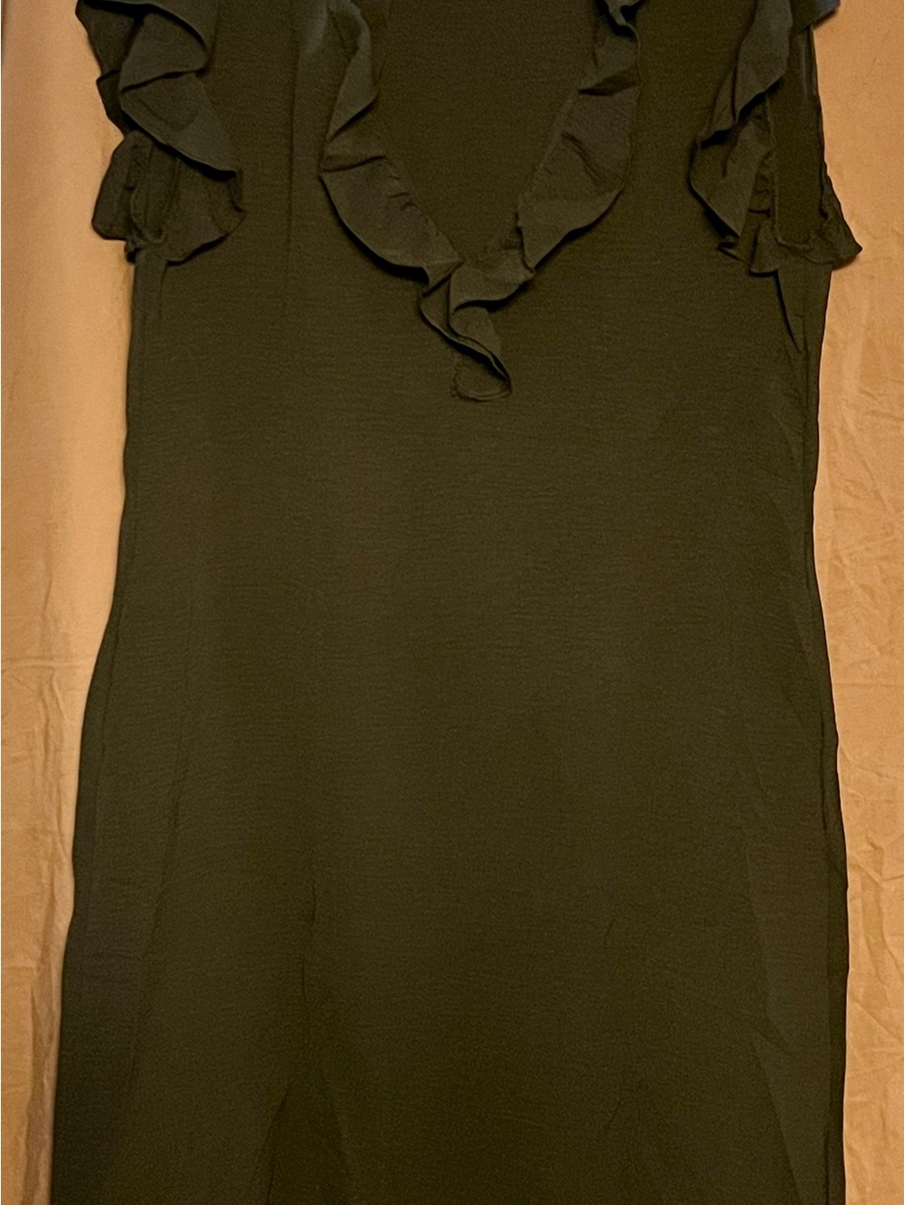 Ruffled V-Neck Sleeveless Dress - Olive Green